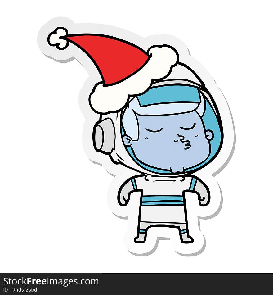 sticker cartoon of a confident astronaut wearing santa hat