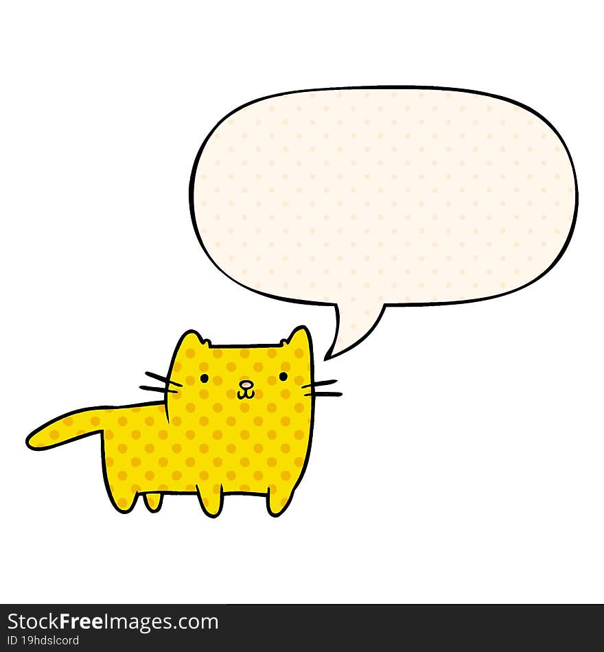 cartoon cat and speech bubble in comic book style