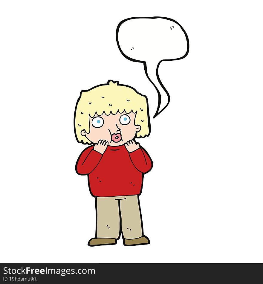 Cartoon Worried Boy With Speech Bubble