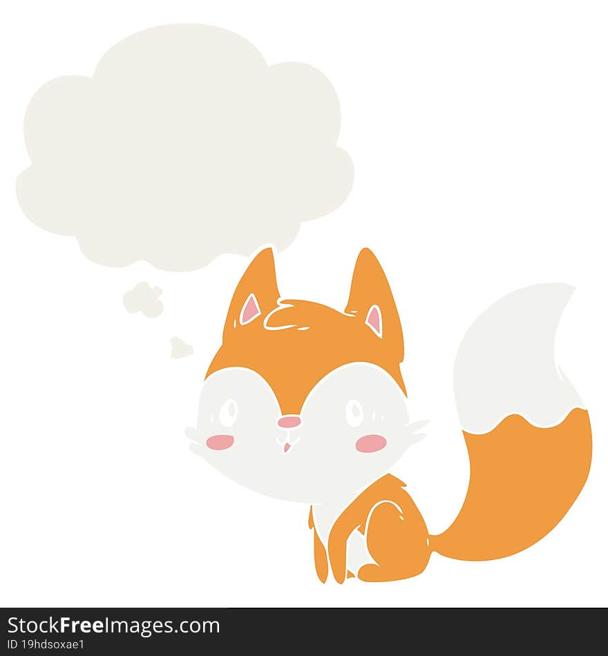 cartoon fox and thought bubble in retro style