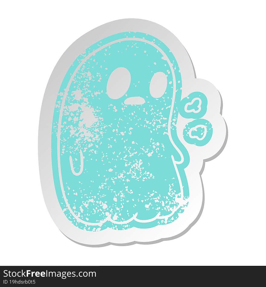 distressed old sticker of a kawaii cute ghost