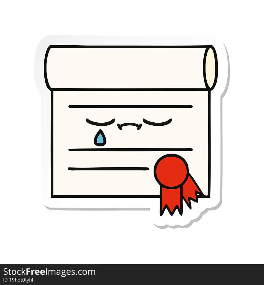 sticker of a cute cartoon certificate