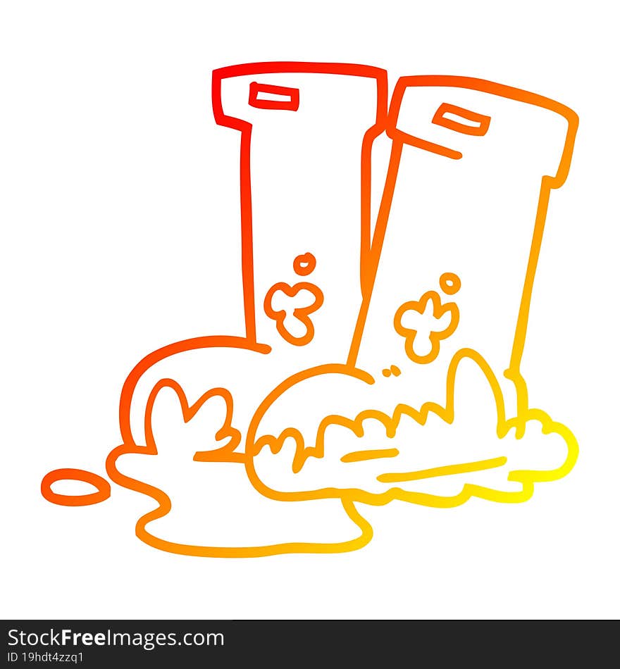 warm gradient line drawing of a cartoon muddy boots