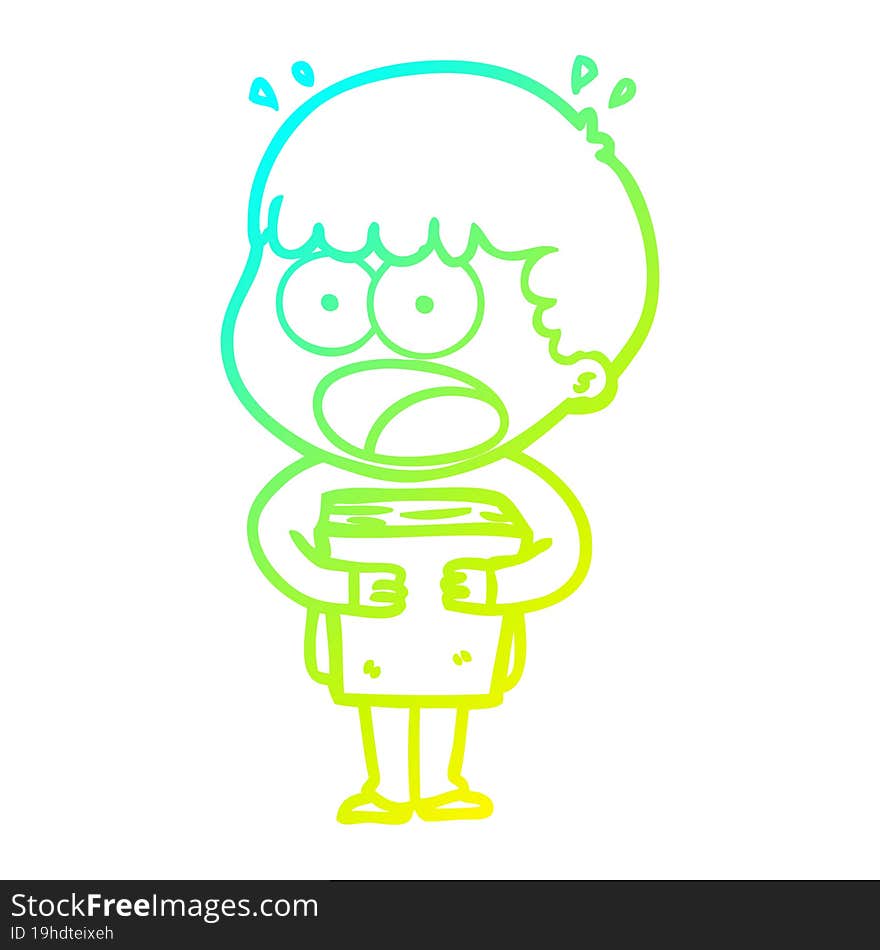 cold gradient line drawing cartoon shocked man with a book