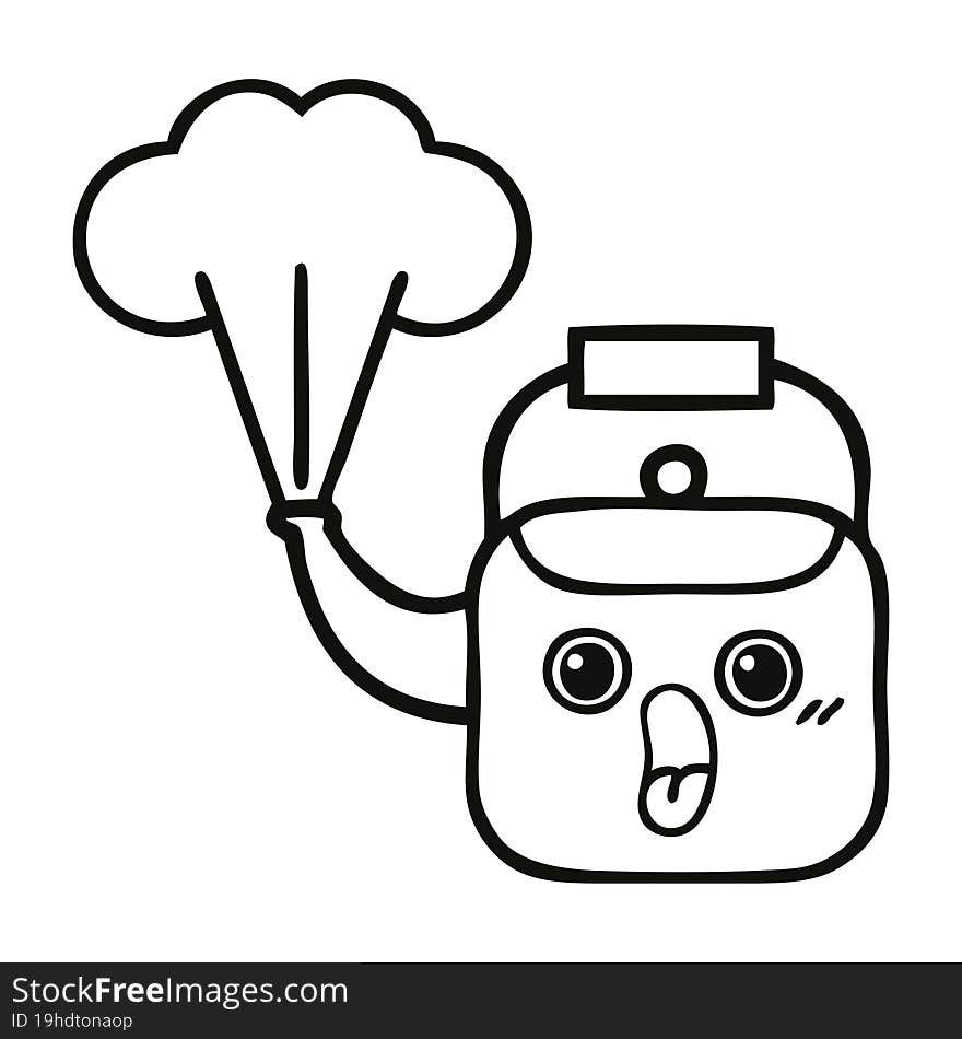 line drawing cartoon steaming kettle