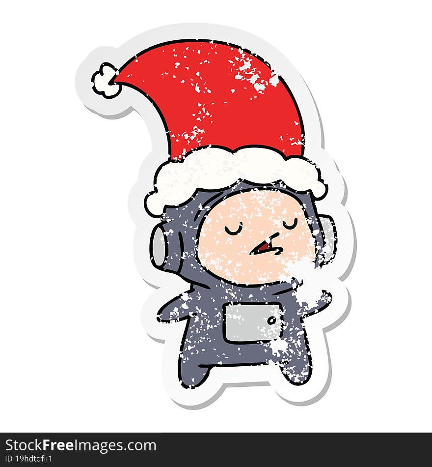 christmas distressed sticker cartoon of kawaii astronaut