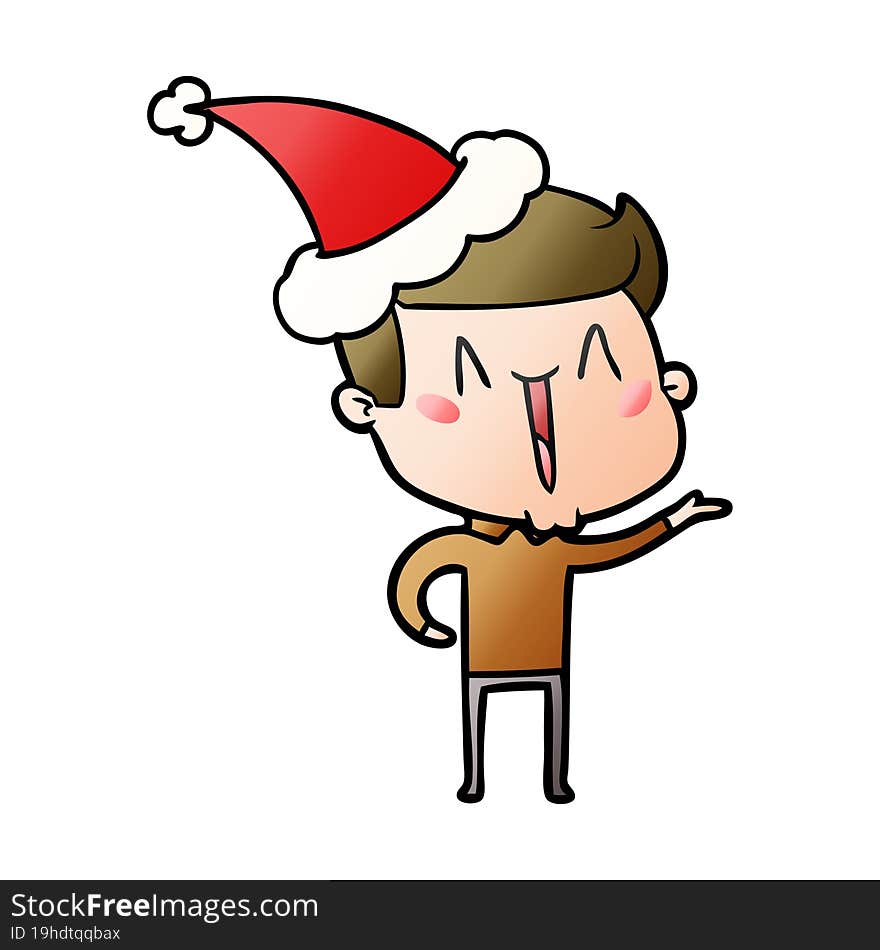 gradient cartoon of a excited man wearing santa hat