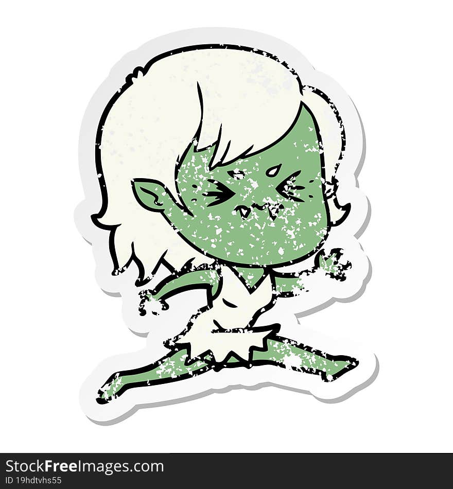 distressed sticker of a annoyed cartoon vampire girl