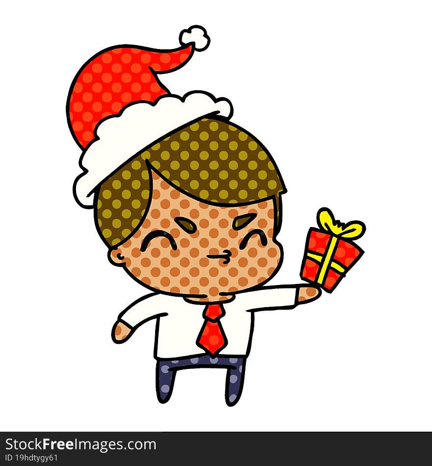 hand drawn christmas cartoon of kawaii boy