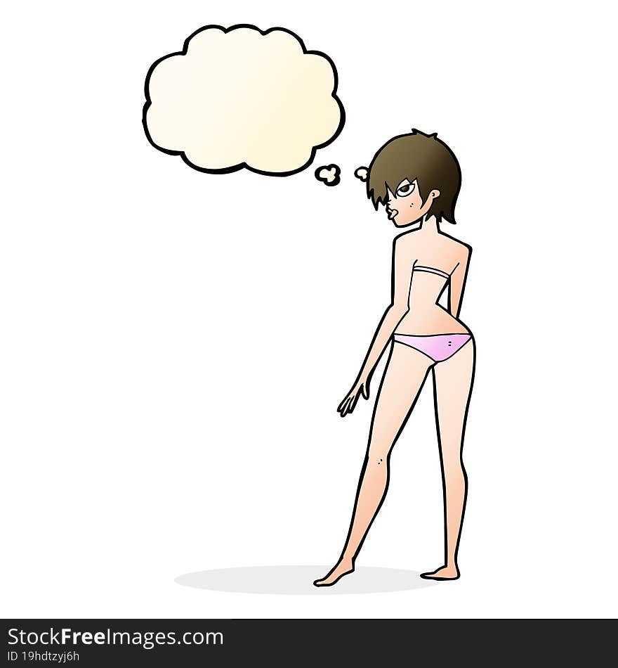 Cartoon Woman In Bikini With Thought Bubble