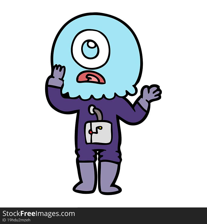 worried cartoon cyclops alien spaceman. worried cartoon cyclops alien spaceman