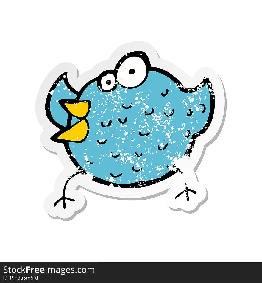 retro distressed sticker of a cartoon happy bird