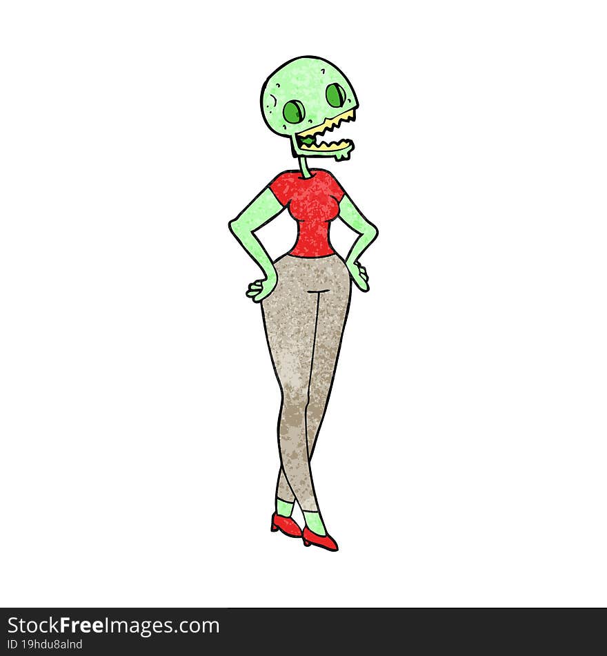 textured cartoon zombie woman