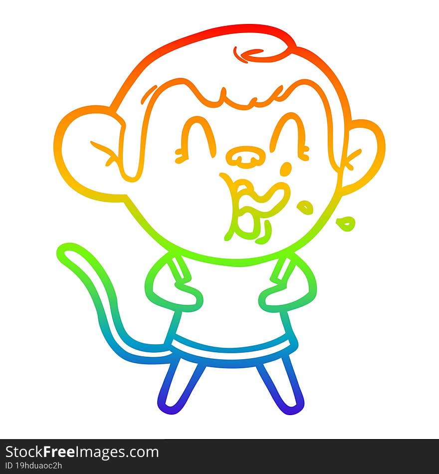 rainbow gradient line drawing crazy cartoon monkey