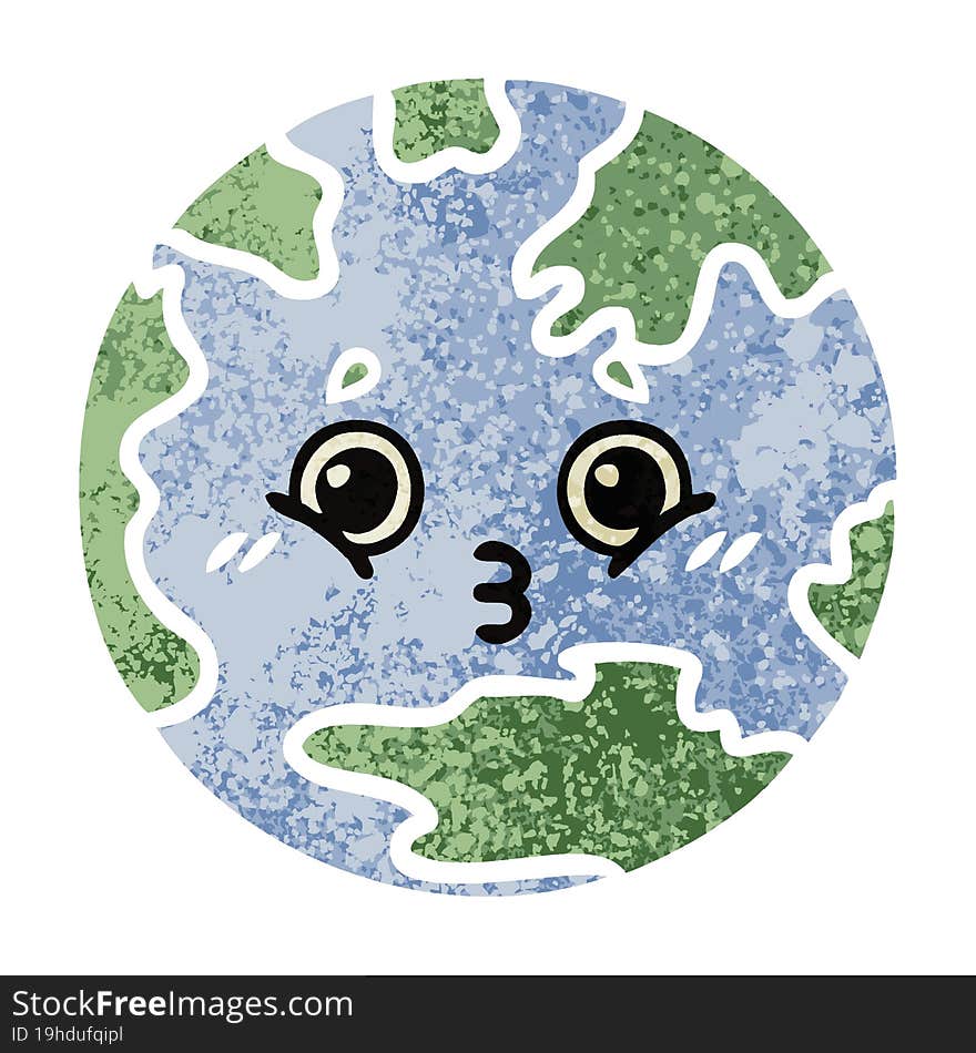 retro illustration style cartoon planet earth