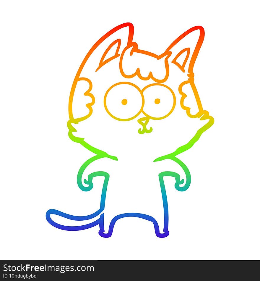 rainbow gradient line drawing of a happy cartoon cat