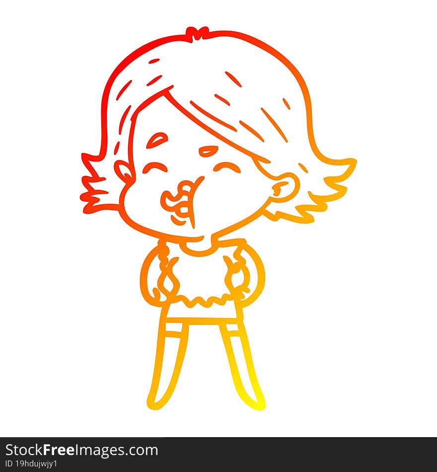 warm gradient line drawing cartoon girl pulling face