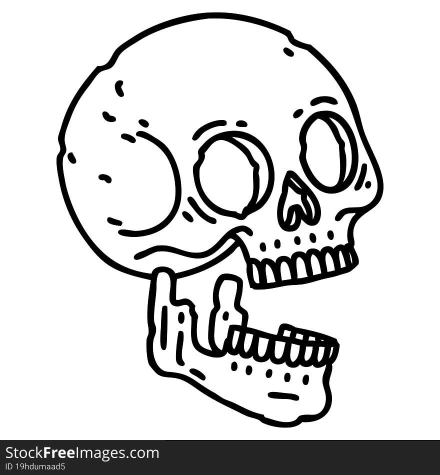 tattoo in black line style of a skull. tattoo in black line style of a skull