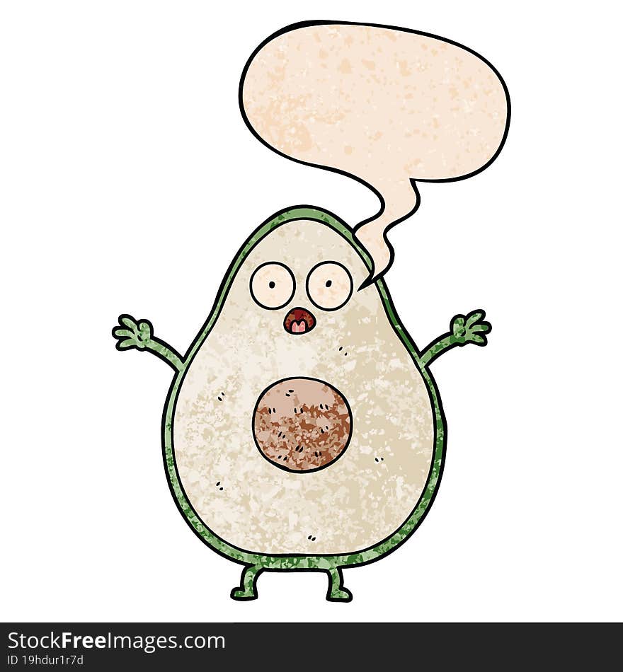 Cartoon Avocado And Speech Bubble In Retro Texture Style