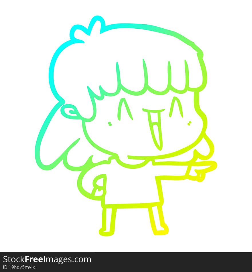 cold gradient line drawing of a cartoon woman