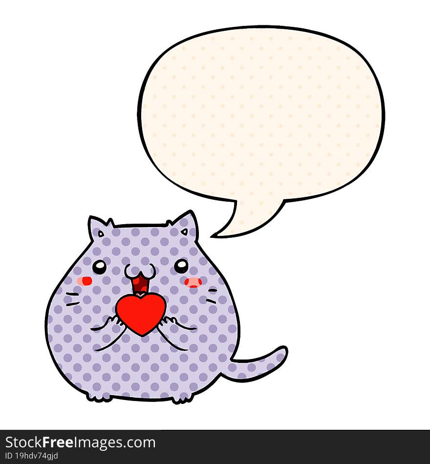 cute cartoon cat in love with speech bubble in comic book style