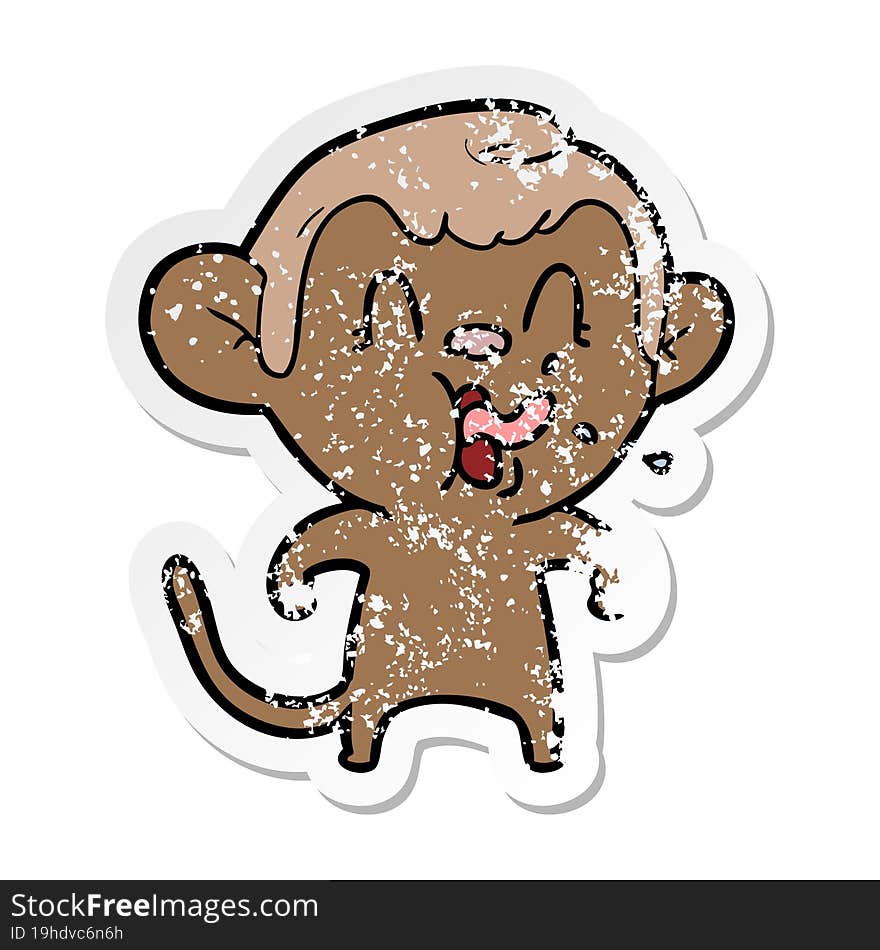 distressed sticker of a crazy cartoon monkey