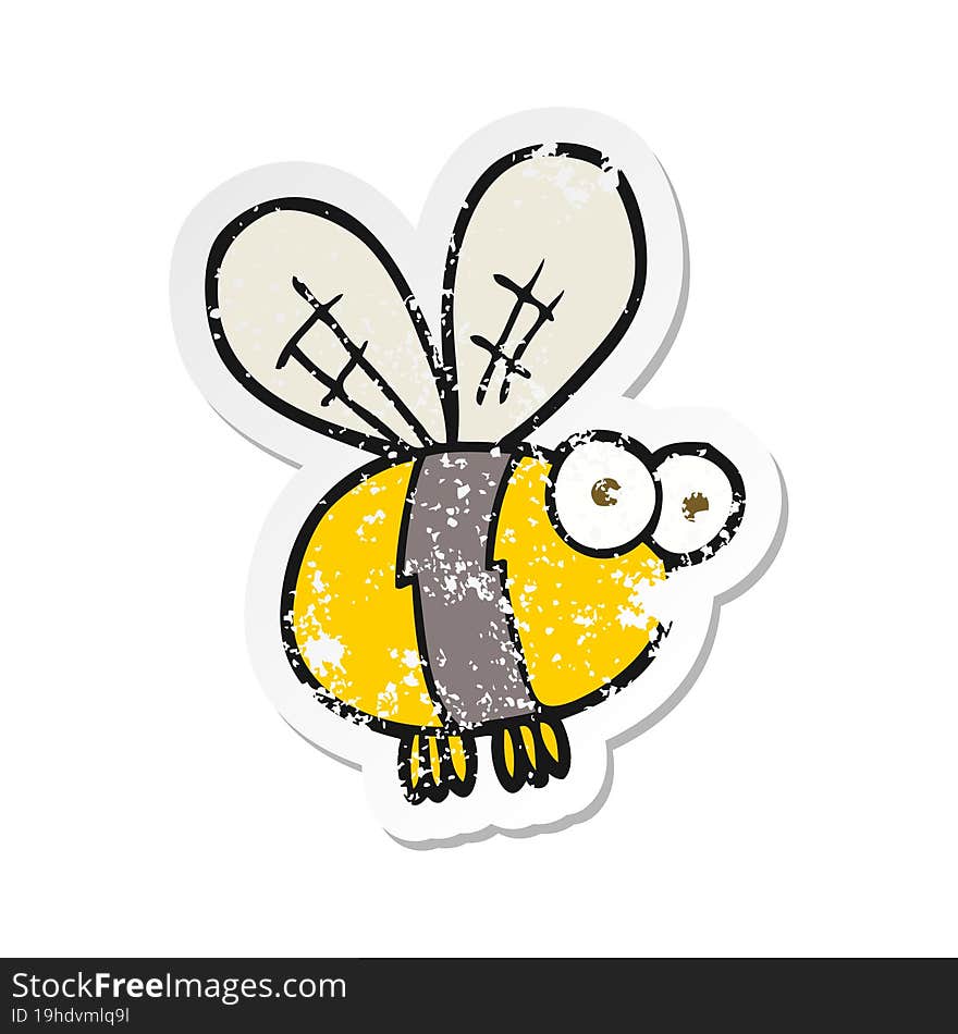 retro distressed sticker of a cartoon bee