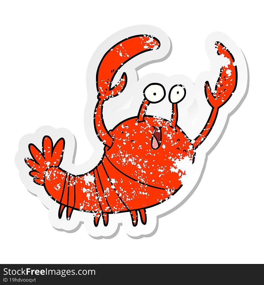 distressed sticker of a cartoon lobster