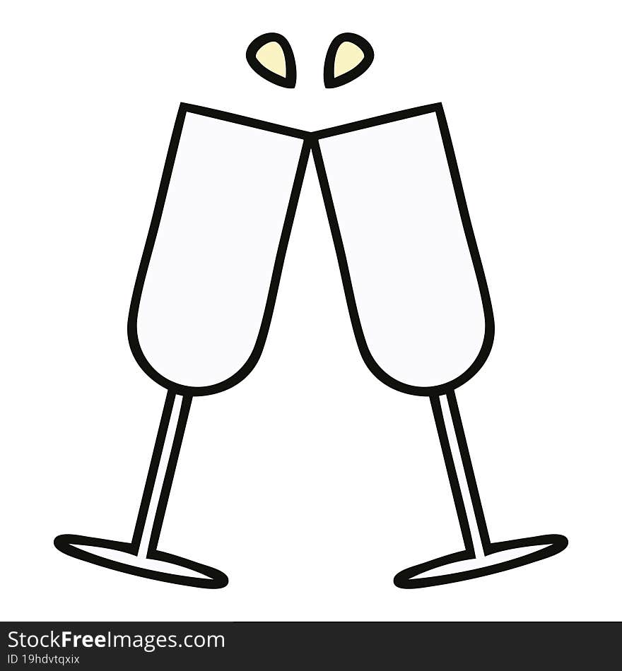 Cute Cartoon Clinking Champagne Flutes