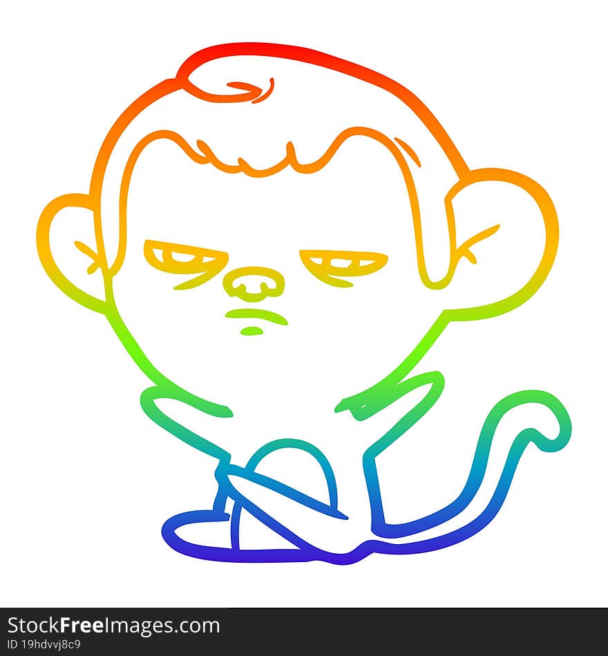 rainbow gradient line drawing of a cartoon monkey