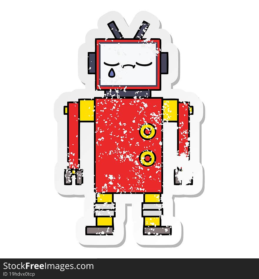 Distressed Sticker Of A Cute Cartoon Robot