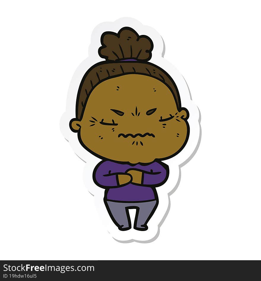 sticker of a cartoon annoyed old lady