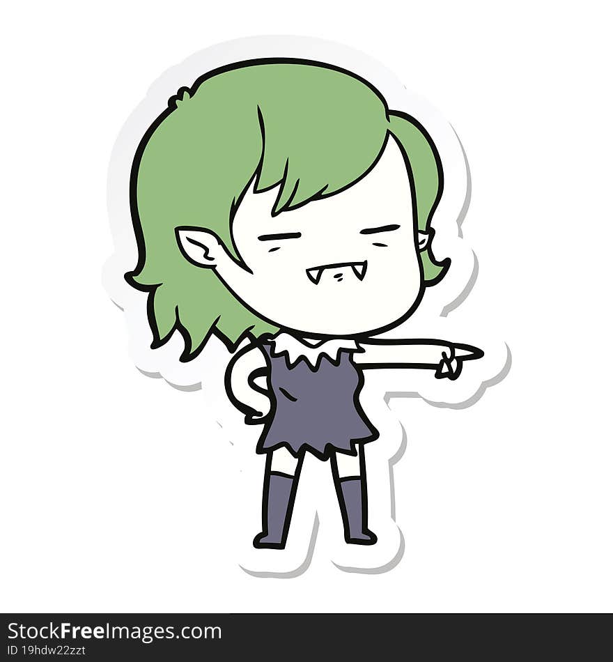 sticker of a cartoon undead vampire girl pointing