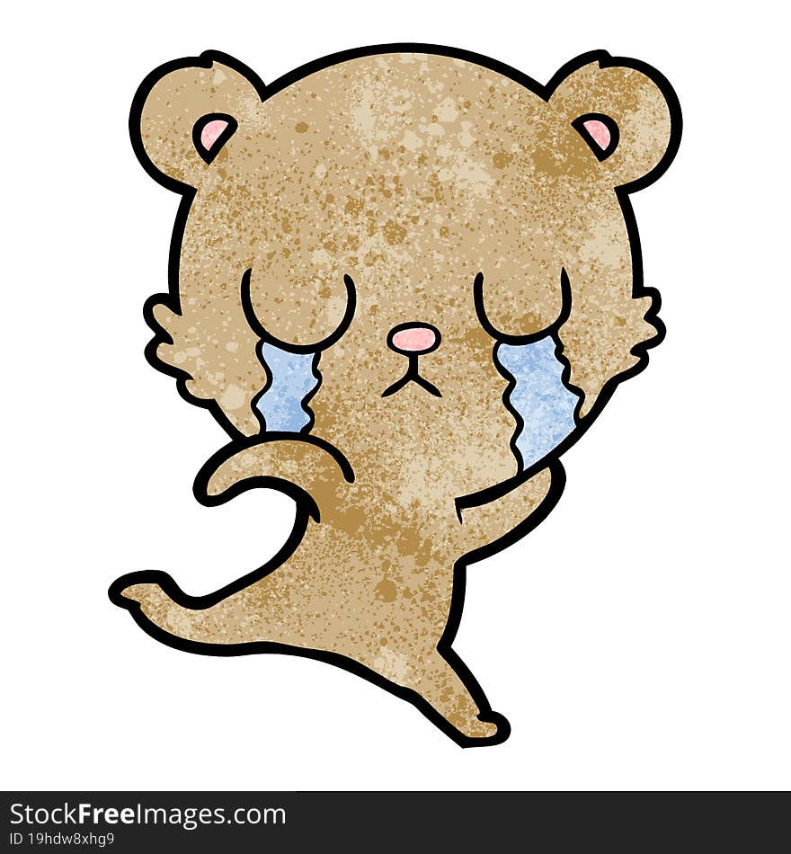 crying cartoon bear running away. crying cartoon bear running away