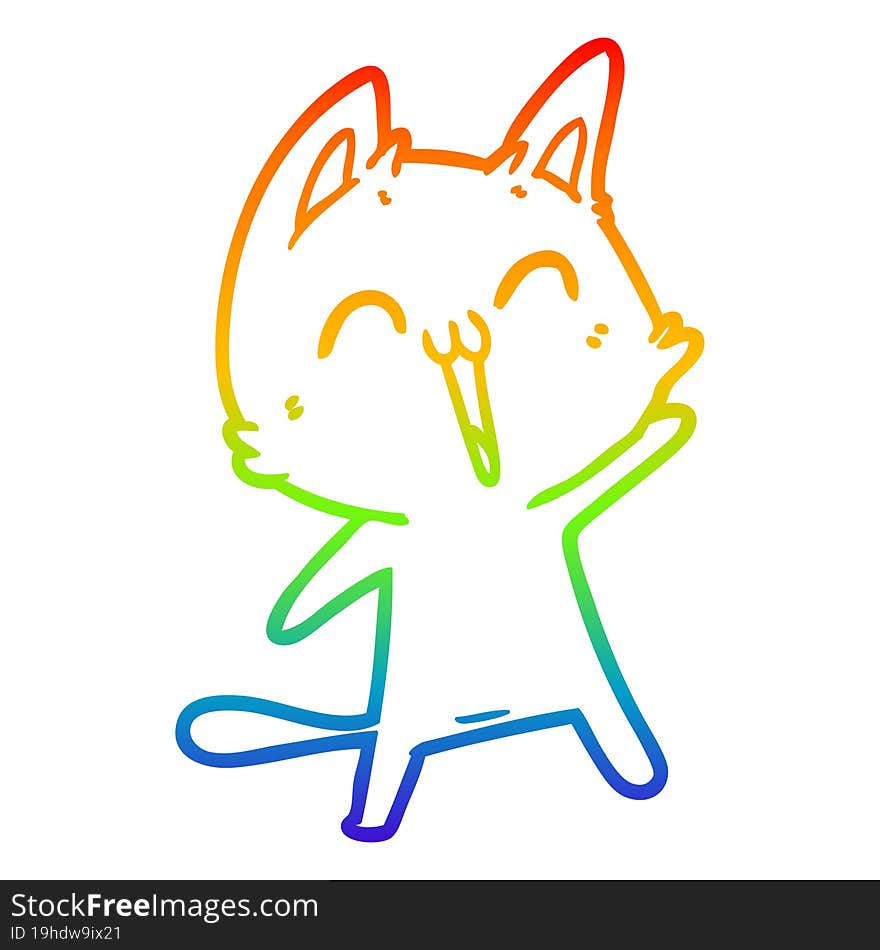 rainbow gradient line drawing of a happy cartoon cat