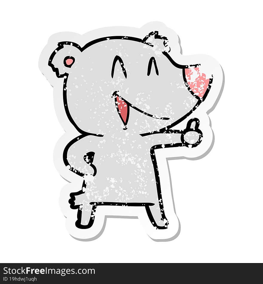 distressed sticker of a laughing bear cartoon