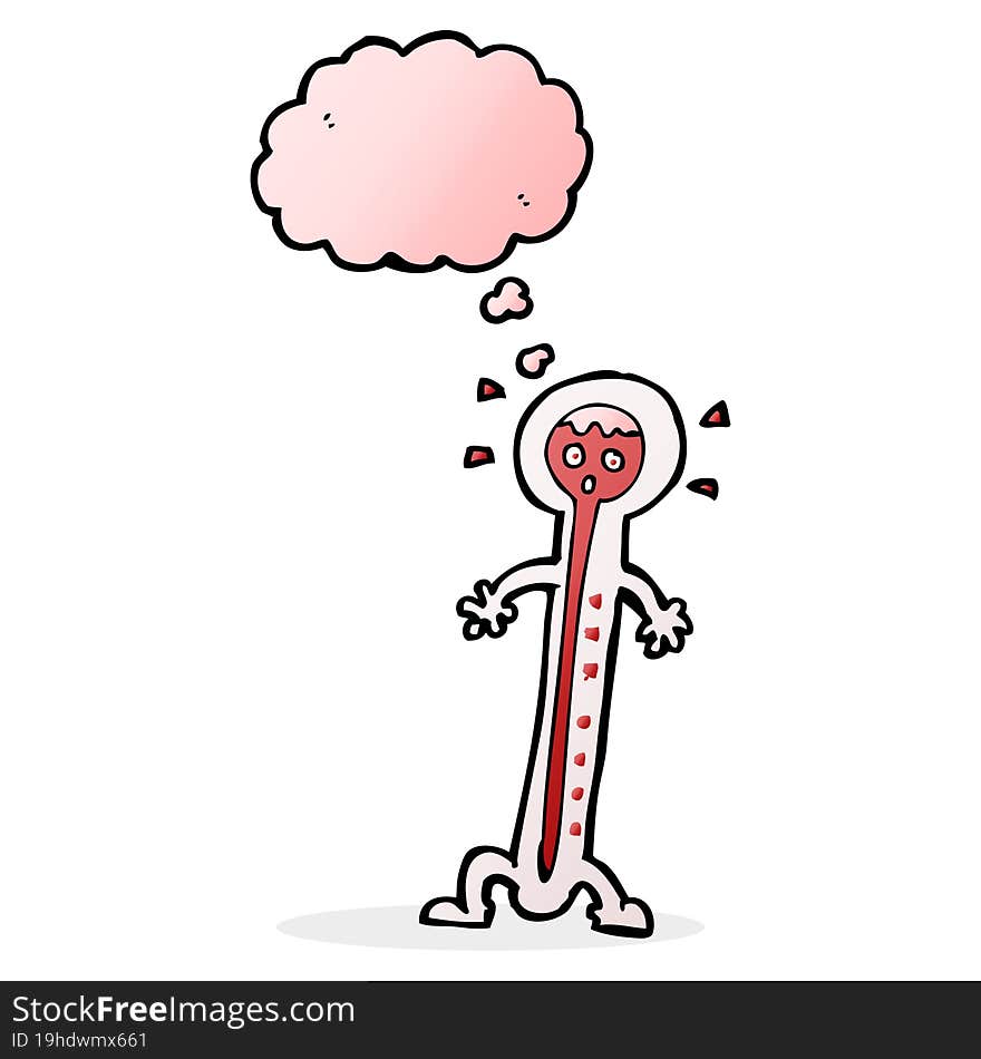 cartoon hot thermometer with thought bubble