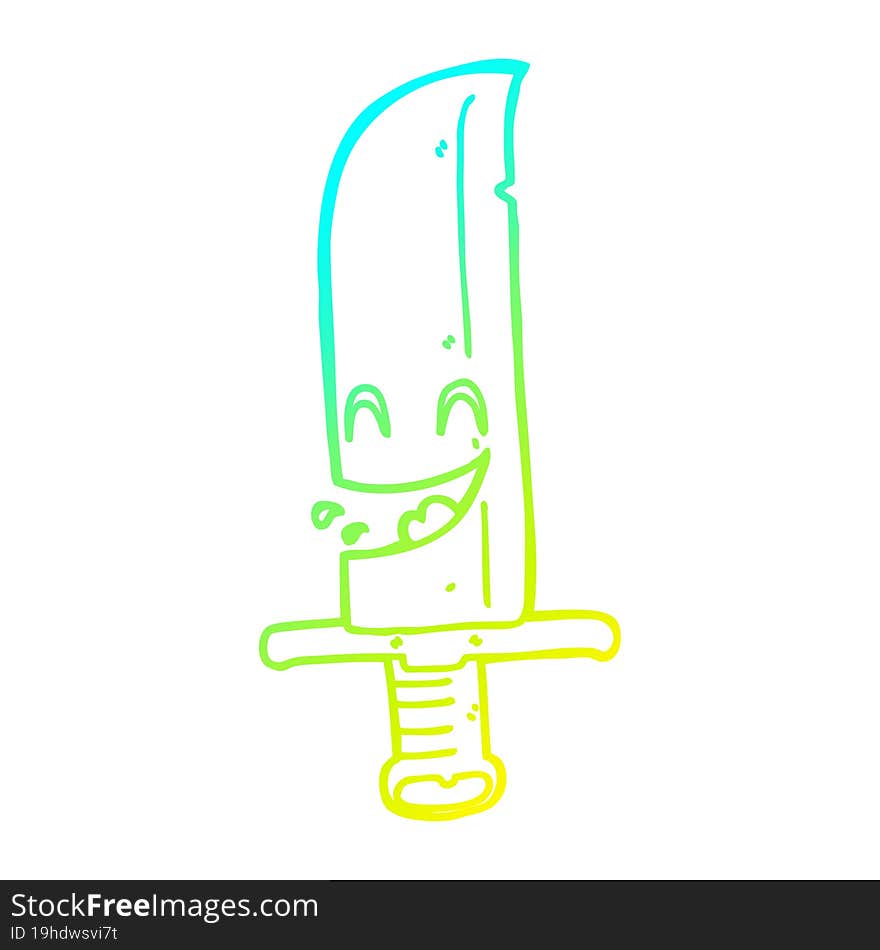 cold gradient line drawing of a cartoon laughing knife