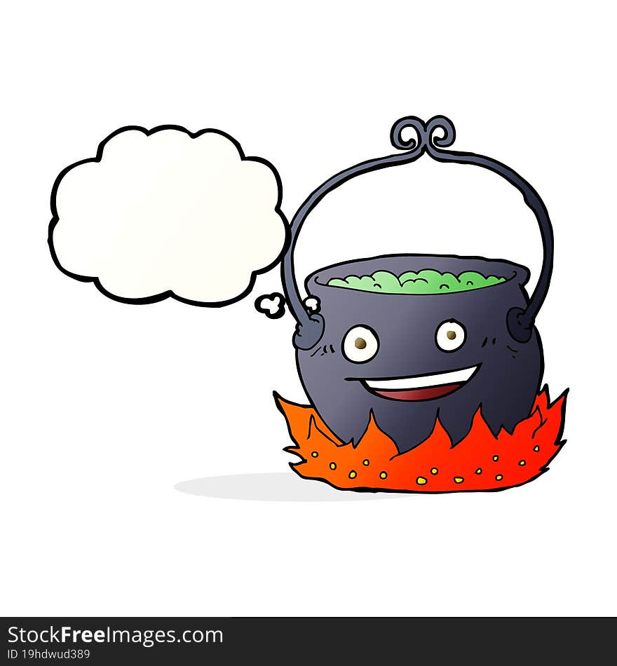 cartoon witch s cauldron with thought bubble