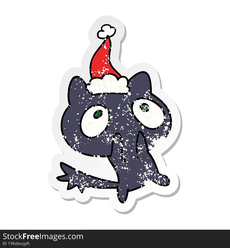 hand drawn christmas distressed sticker cartoon of kawaii cat