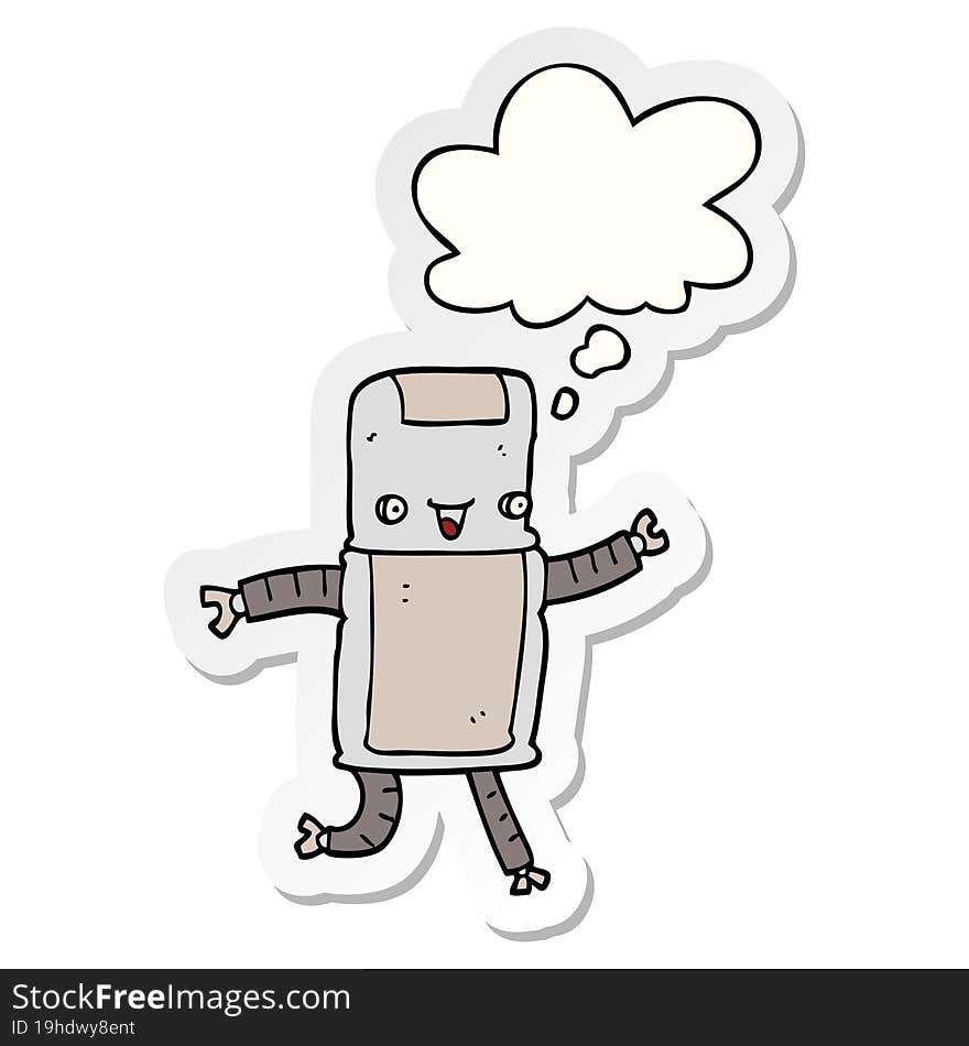 cartoon robot and thought bubble as a printed sticker