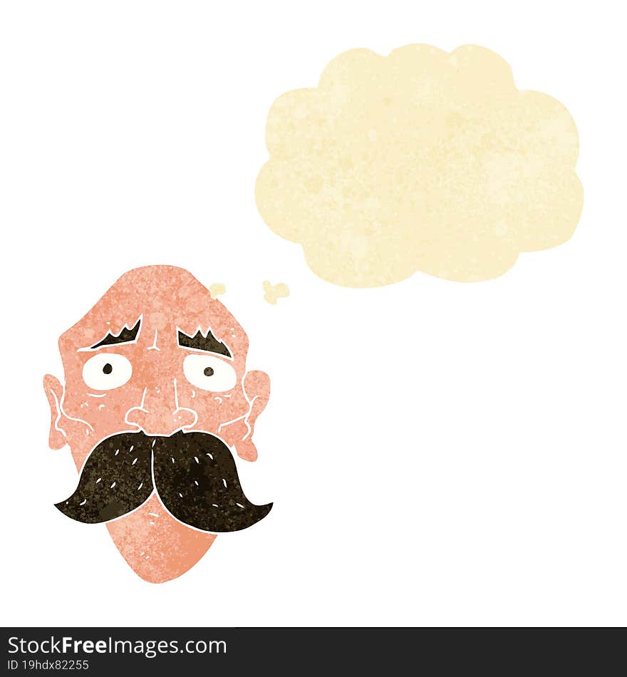 cartoon sad old man with thought bubble