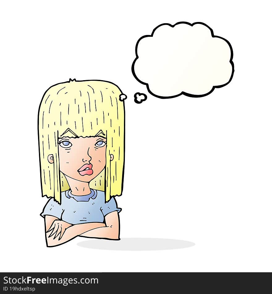 Cartoon Girl With Folded Arms With Thought Bubble