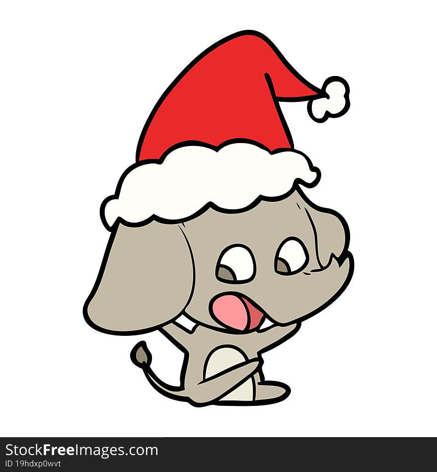 cute line drawing of a elephant wearing santa hat