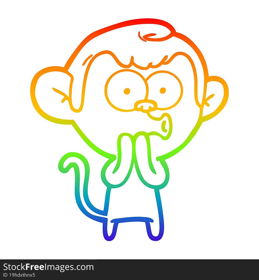 Rainbow Gradient Line Drawing Cartoon Hooting Monkey