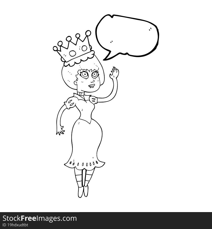 Speech Bubble Cartoon Vampire Queen Waving