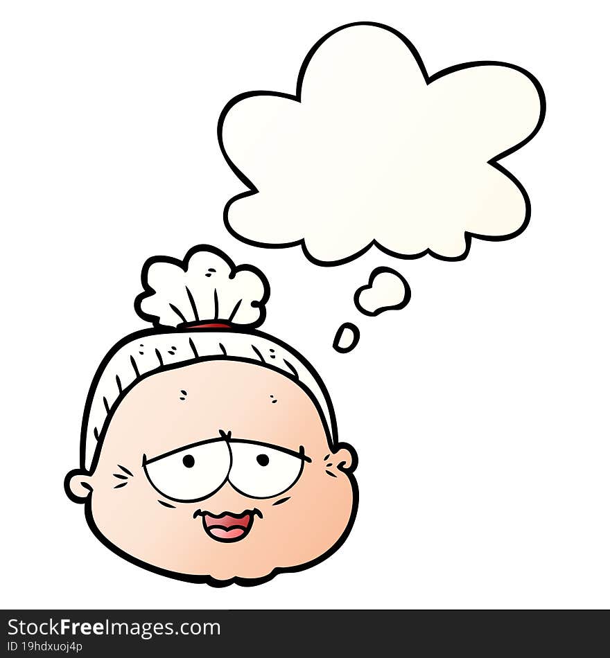 cartoon old lady with thought bubble in smooth gradient style