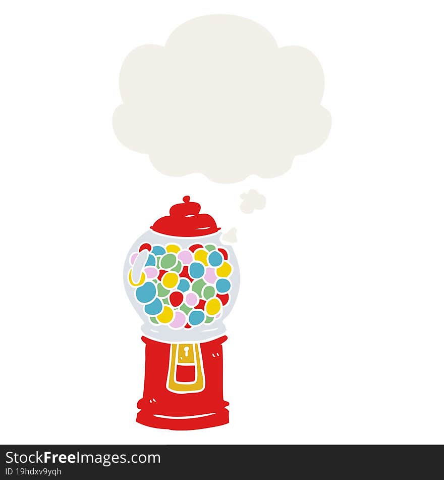 cartoon gumball machine and thought bubble in retro style