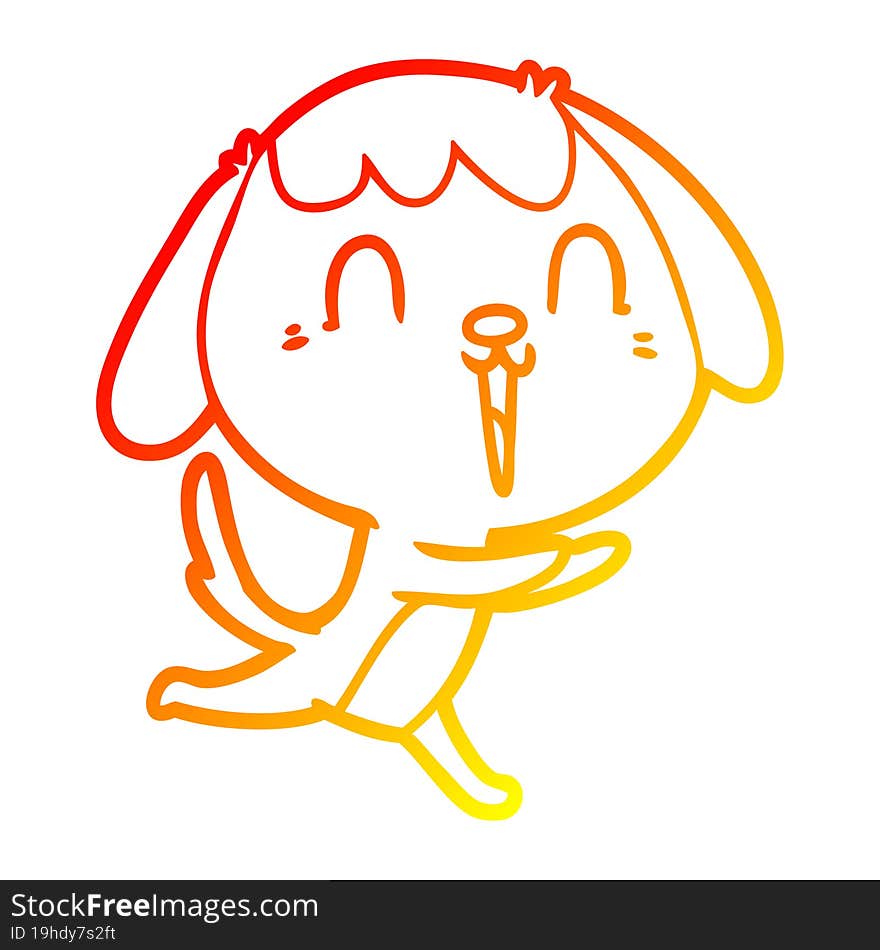 warm gradient line drawing of a cute cartoon dog