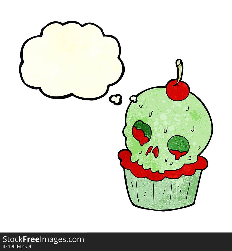 cartoon halloween cup cake with thought bubble